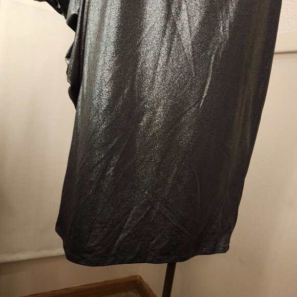 Womens Y2K One Shoulder Bodycon Mini Dress Size 6 Aqua Black Metallic Stretch - Picture 8 of 11